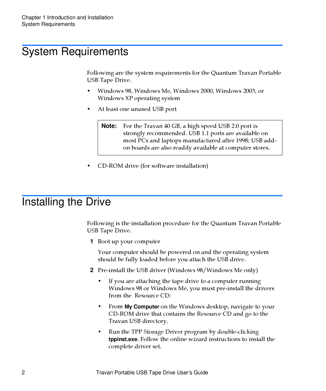 Quantum 50002767 manual System Requirements, Installing the Drive 