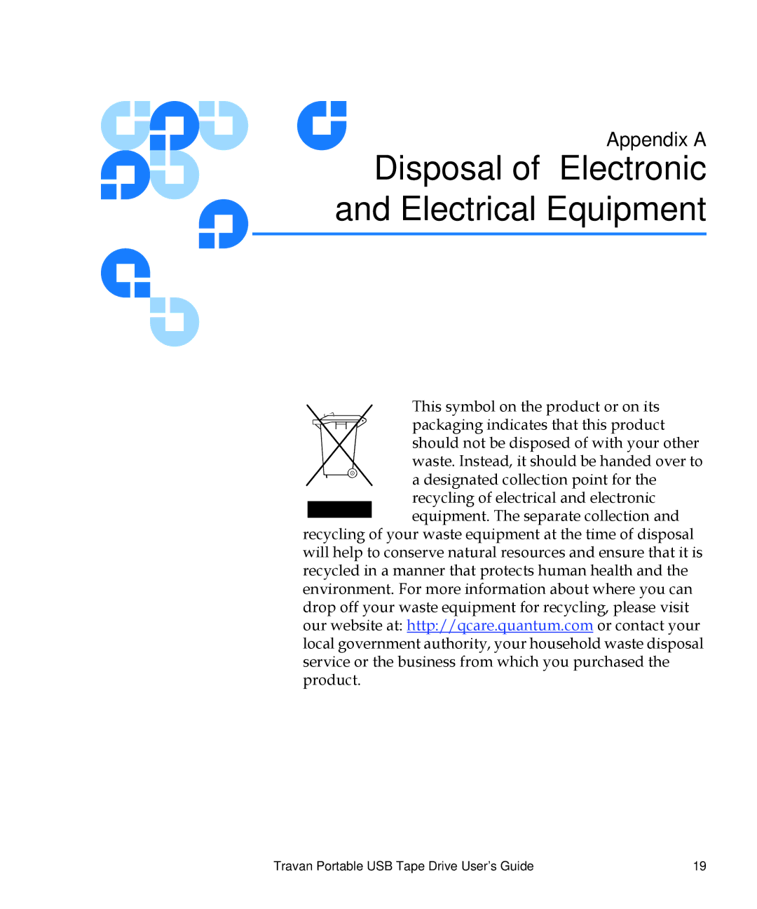 Quantum 50002767 manual ADisposal of Electronic Electrical Equipment 