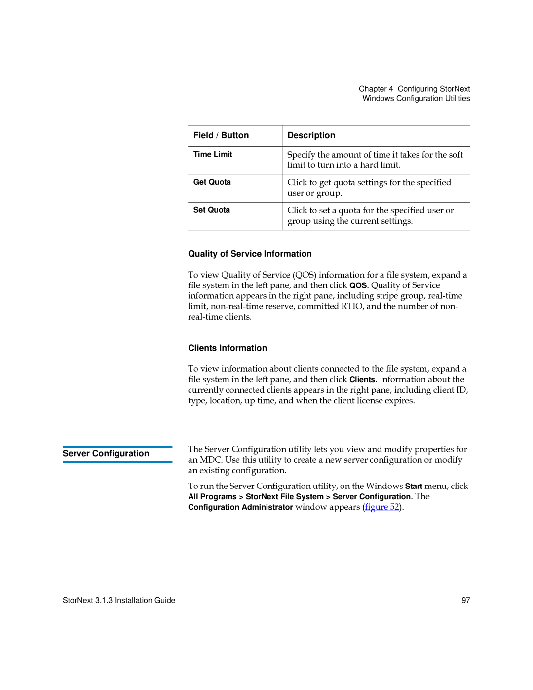 Quantum 6-00360-15 manual Quality of Service Information, Clients Information, Server Configuration 