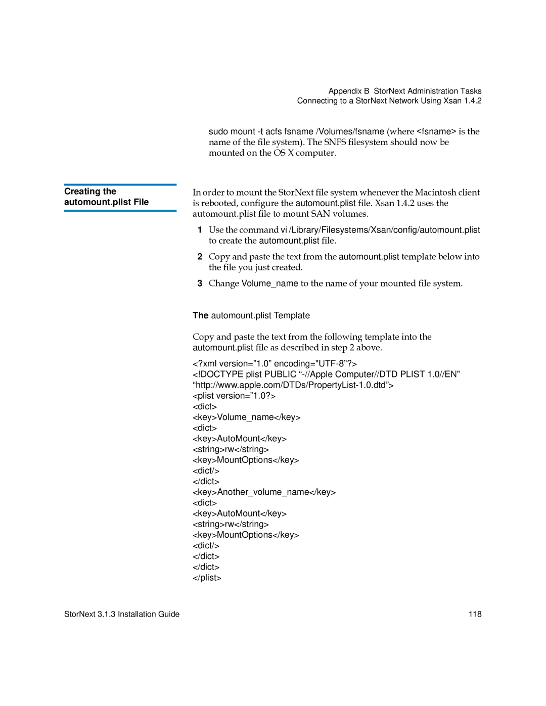 Quantum 6-00360-15 manual Creating the automount.plist File 