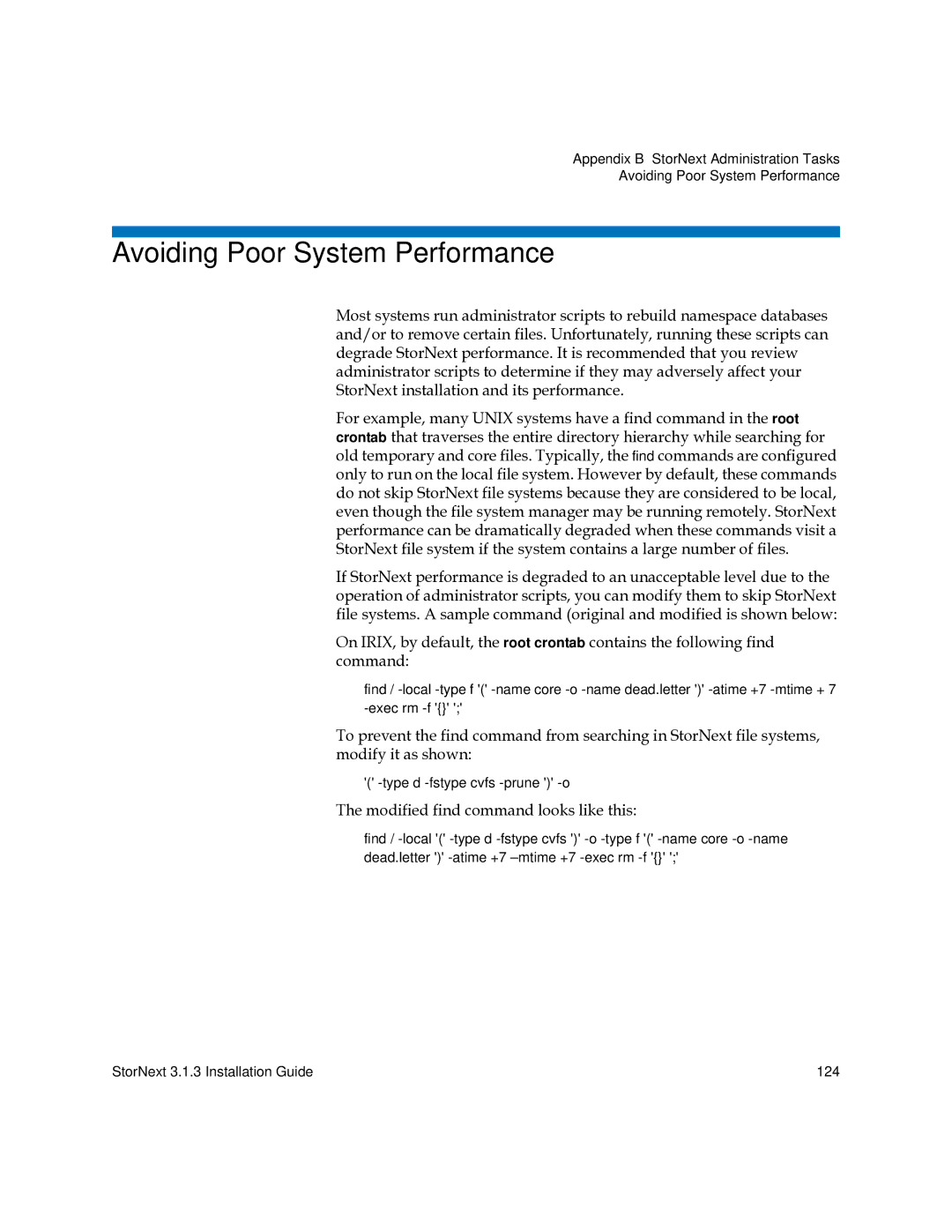 Quantum 6-00360-15 manual Avoiding Poor System Performance, Modified find command looks like this 