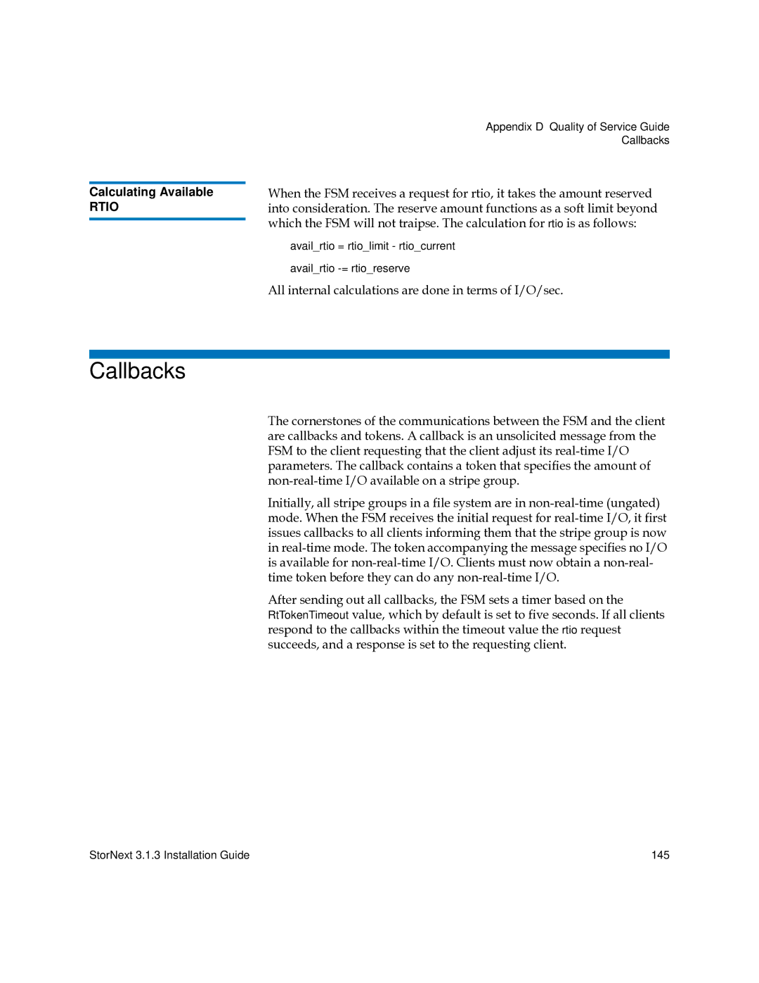 Quantum 6-00360-15 manual Callbacks, Calculating Available, All internal calculations are done in terms of I/O/sec 