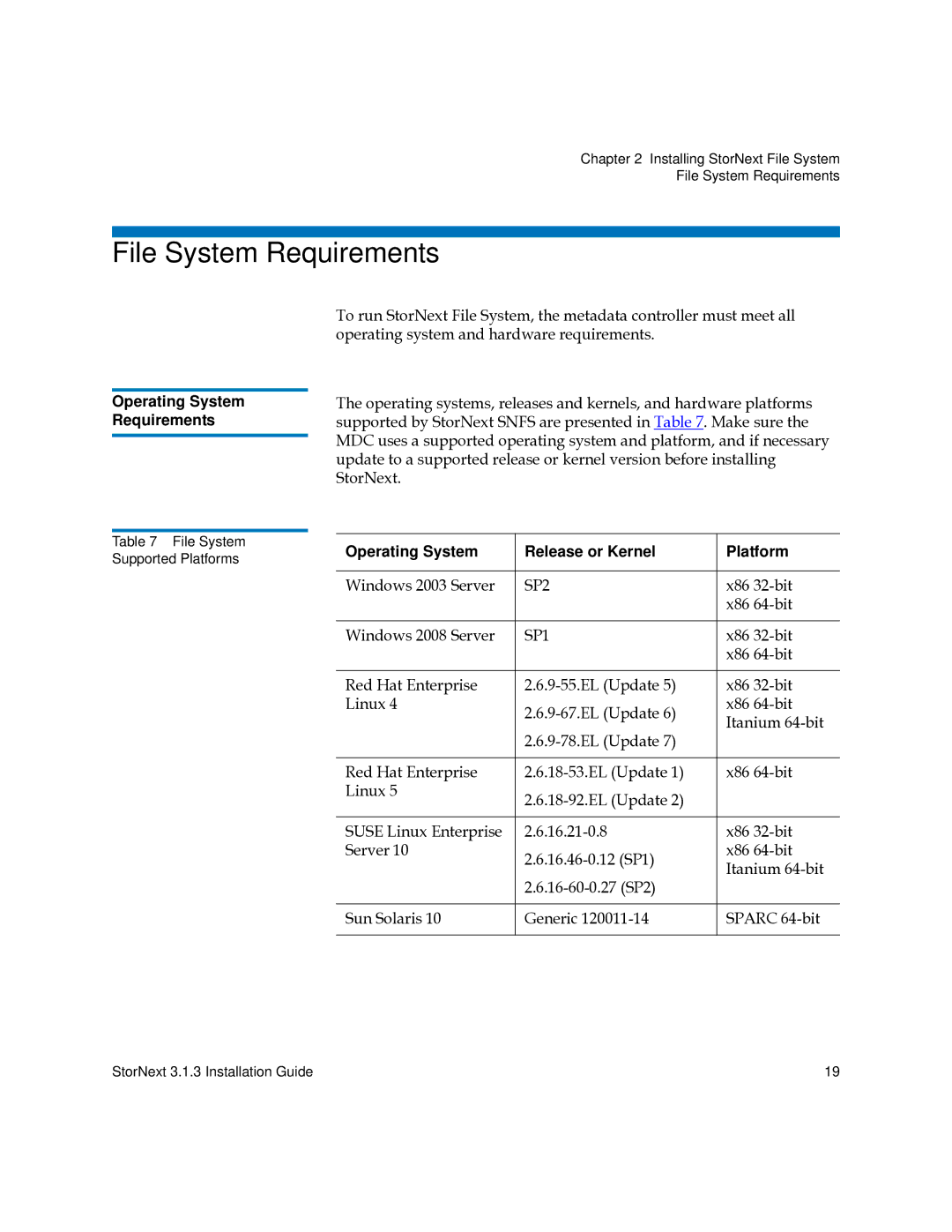 Quantum 6-00360-15 manual File System Requirements, Operating System Release or Kernel Platform, Windows 2003 Server 