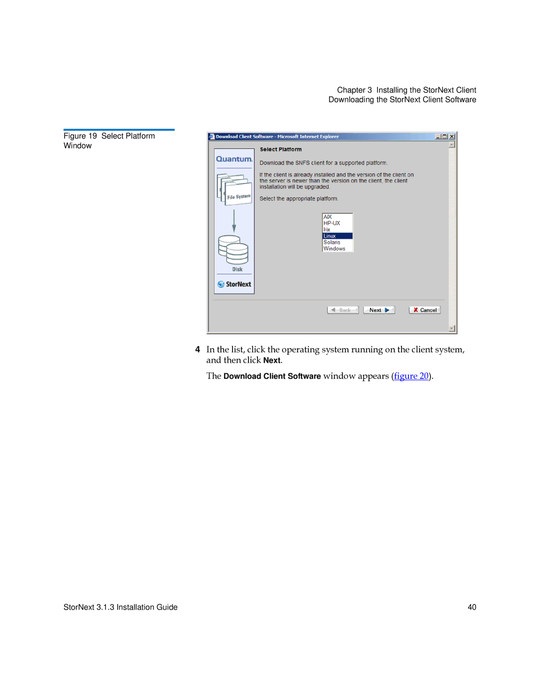 Quantum 6-00360-15 manual Download Client Software window appears figure 