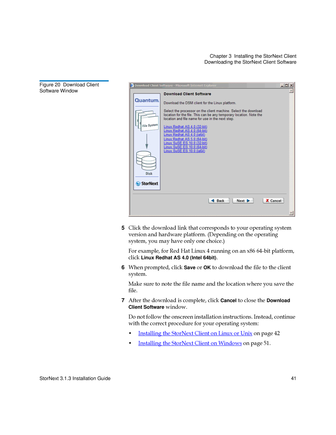 Quantum 6-00360-15 manual Download Client Software Window 