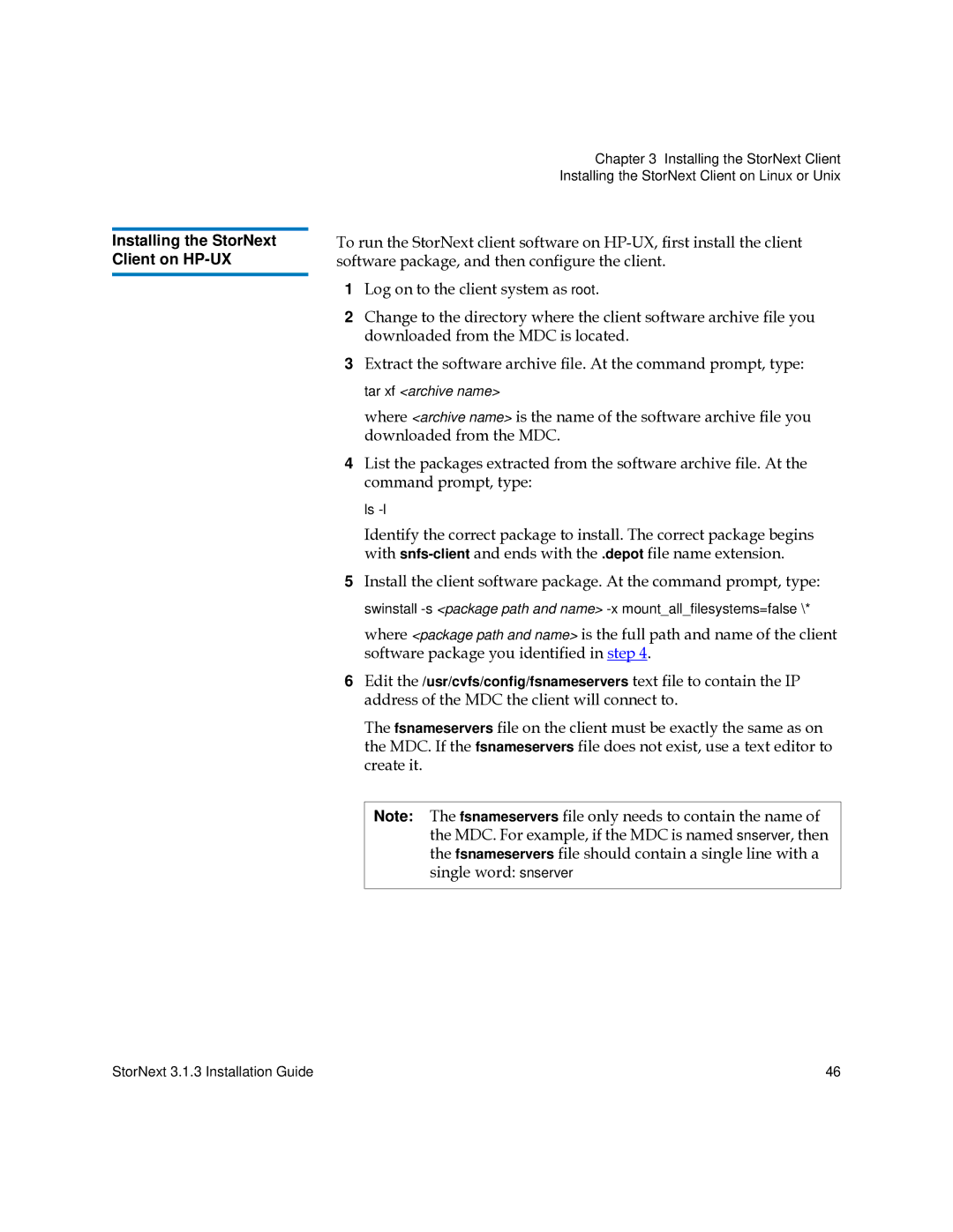 Quantum 6-00360-15 manual Installing the StorNext Client on HP-UX 