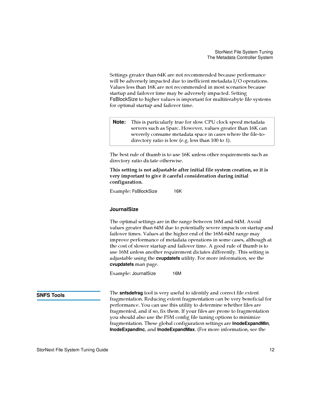 Quantum 6-01376-07 manual JournalSize, Snfs Tools 