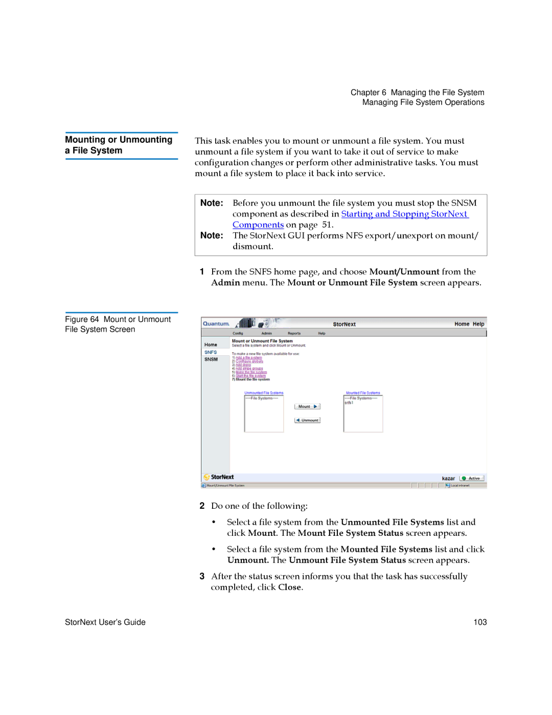 Quantum 6-01658-01 manual Mounting or Unmounting a File System 