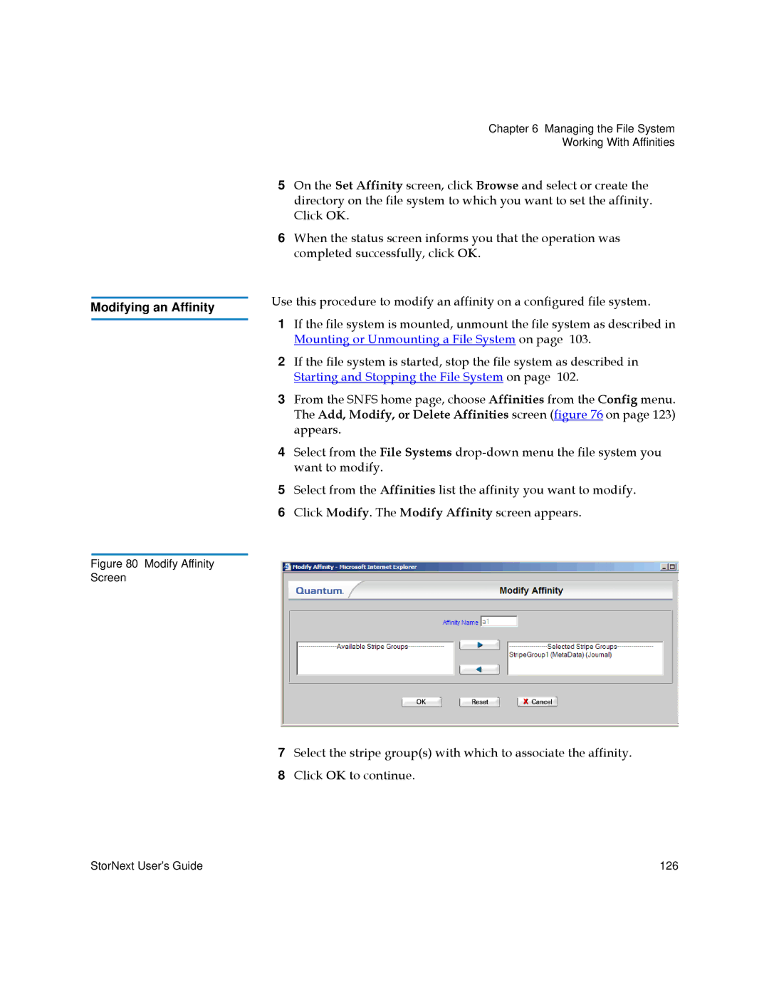 Quantum 6-01658-01 manual Modifying an Affinity 