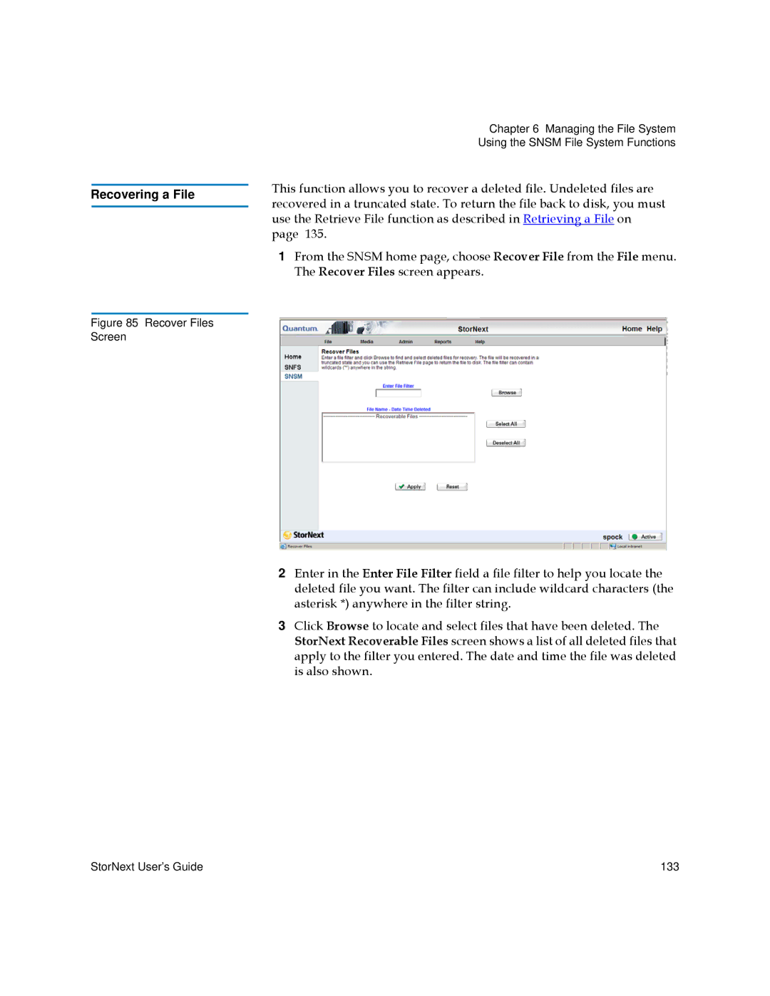 Quantum 6-01658-01 manual Recovering a File 