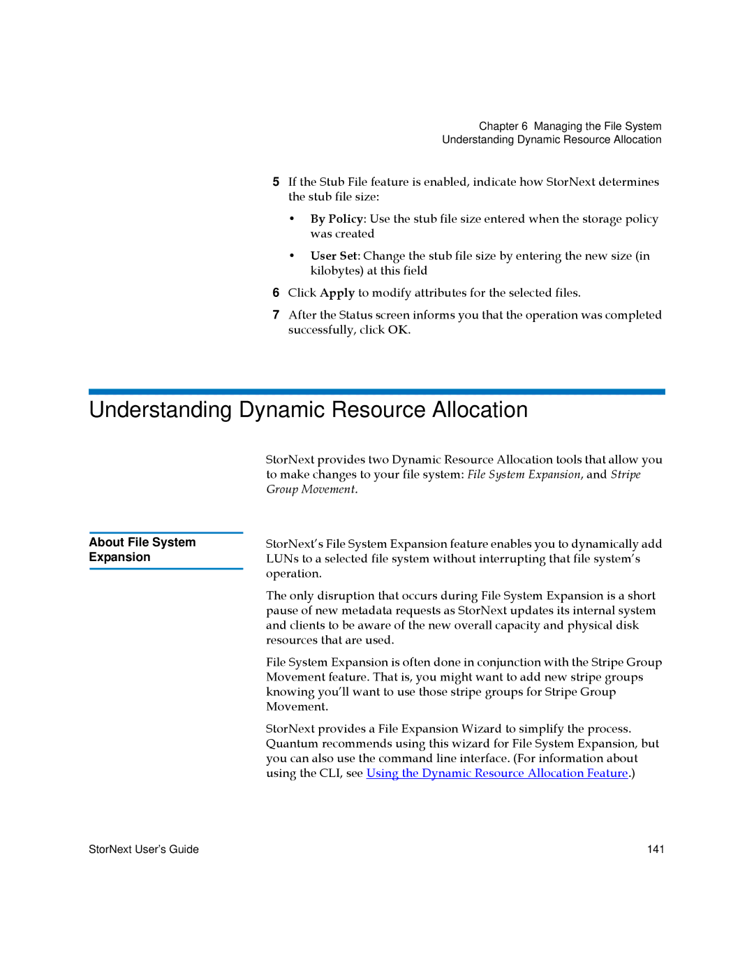 Quantum 6-01658-01 manual Understanding Dynamic Resource Allocation, About File System Expansion 