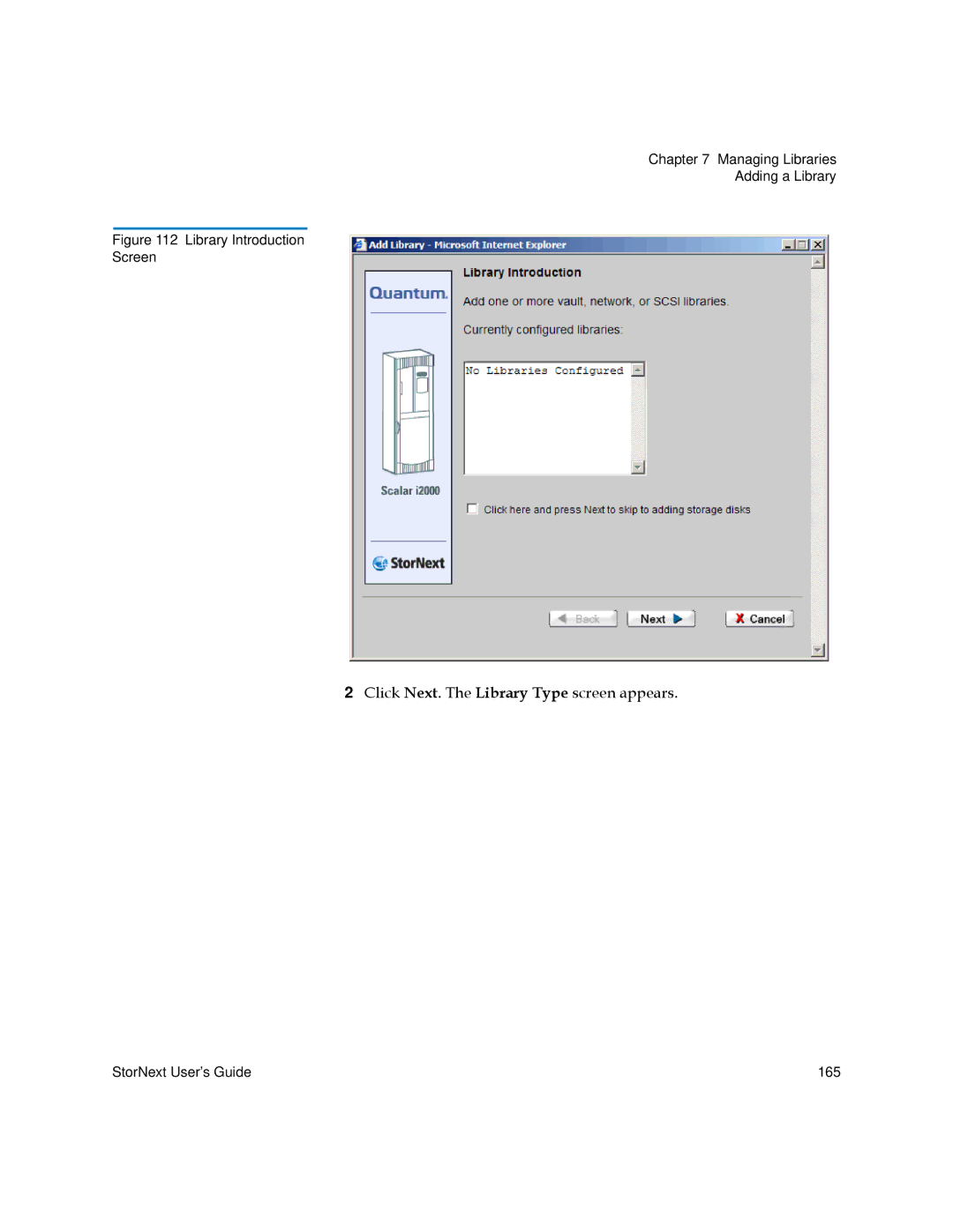 Quantum 6-01658-01 manual Click Next. The Library Type screen appears 