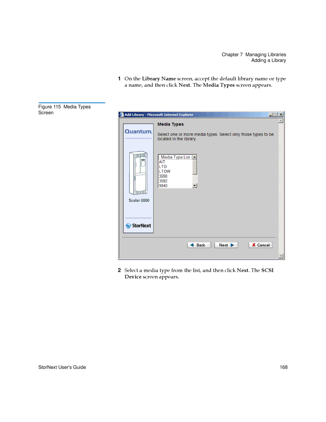 Quantum 6-01658-01 manual Media Types Screen 