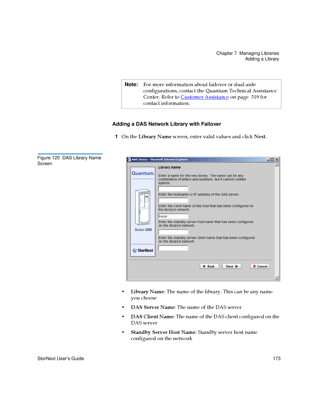 Quantum 6-01658-01 manual Adding a DAS Network Library with Failover, DAS Library Name Screen 