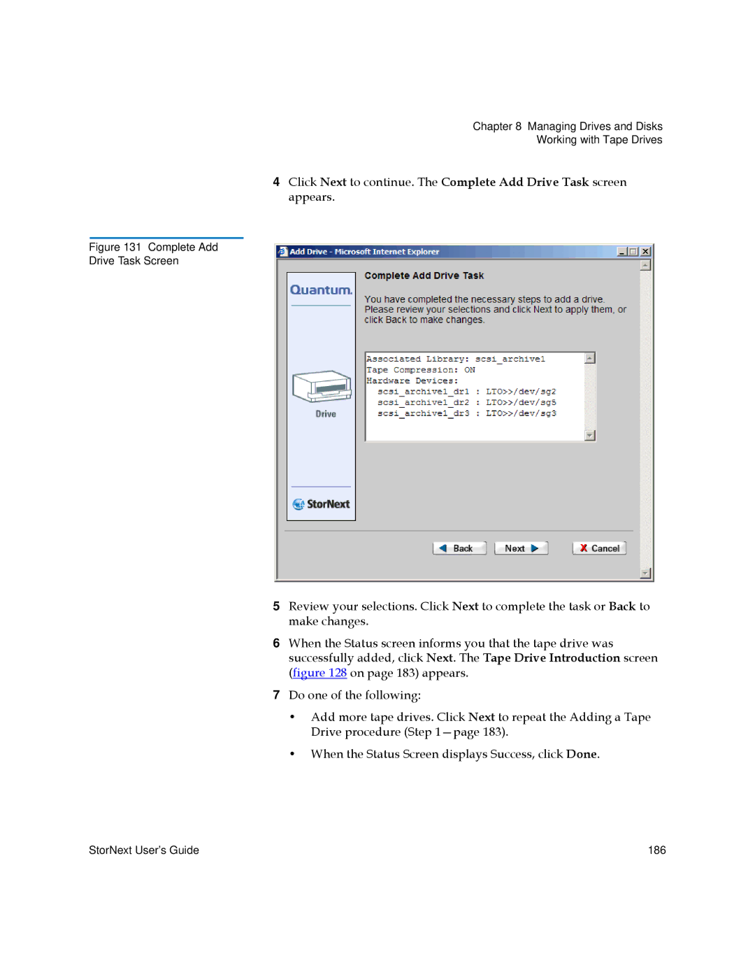 Quantum 6-01658-01 manual Complete Add Drive Task Screen 