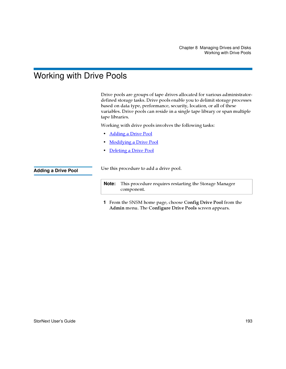 Quantum 6-01658-01 manual Working with Drive Pools, Adding a Drive Pool 