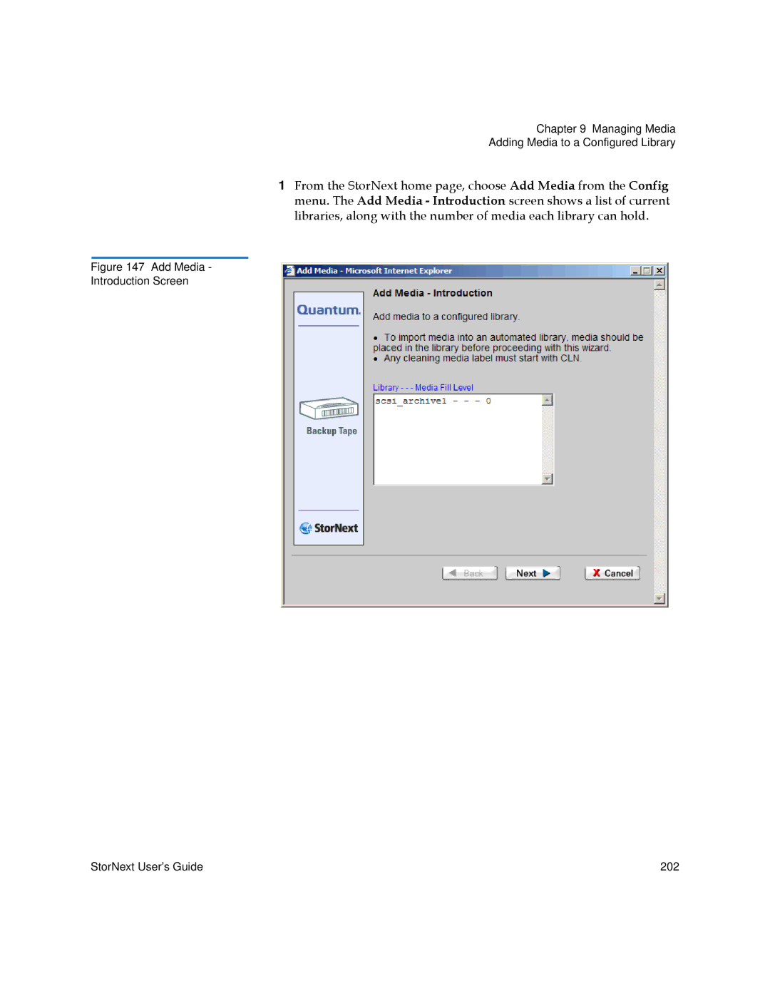 Quantum 6-01658-01 manual Add Media Introduction Screen StorNext User’s Guide 202 