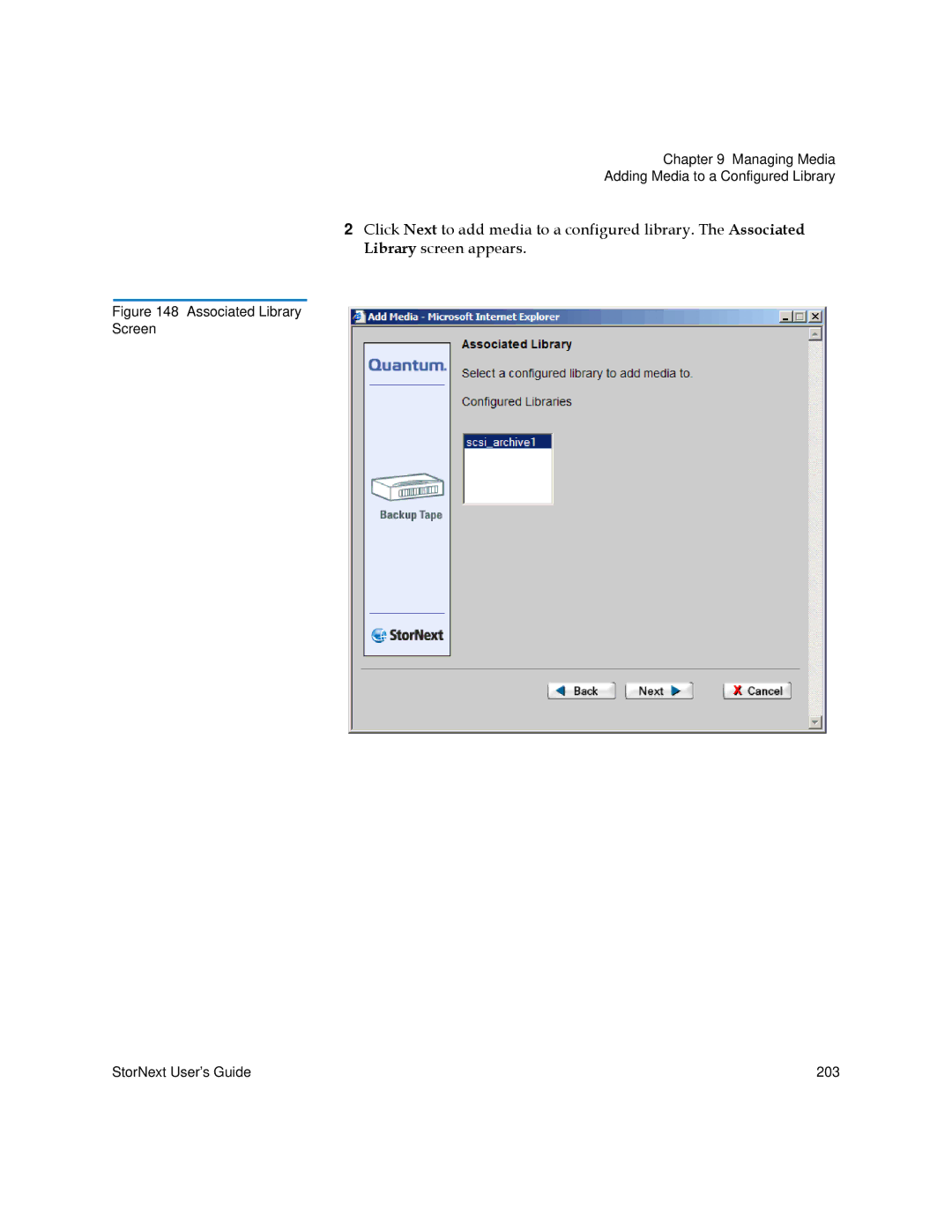 Quantum 6-01658-01 manual Associated Library Screen StorNext User’s Guide 203 