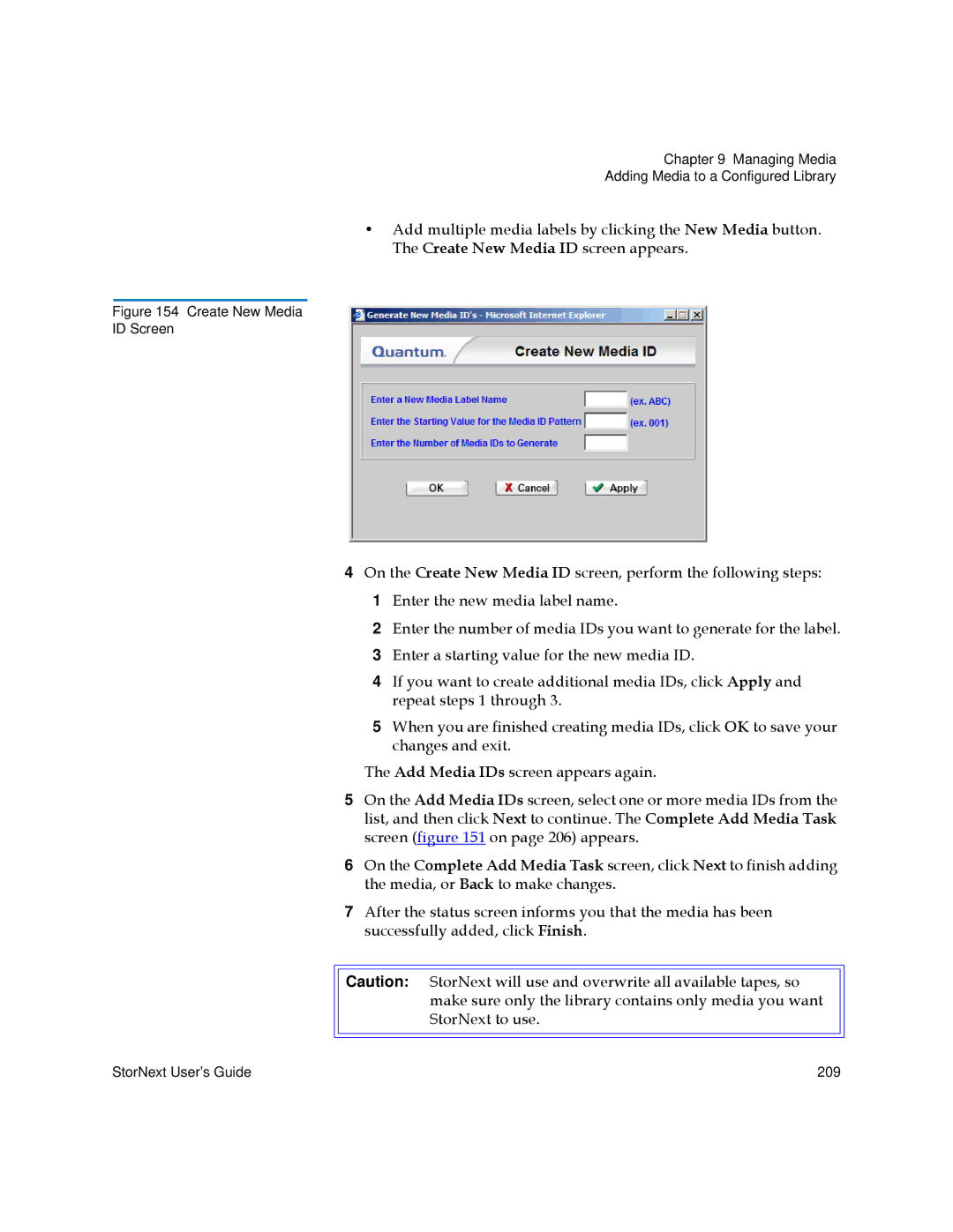 Quantum 6-01658-01 manual Create New Media ID Screen 