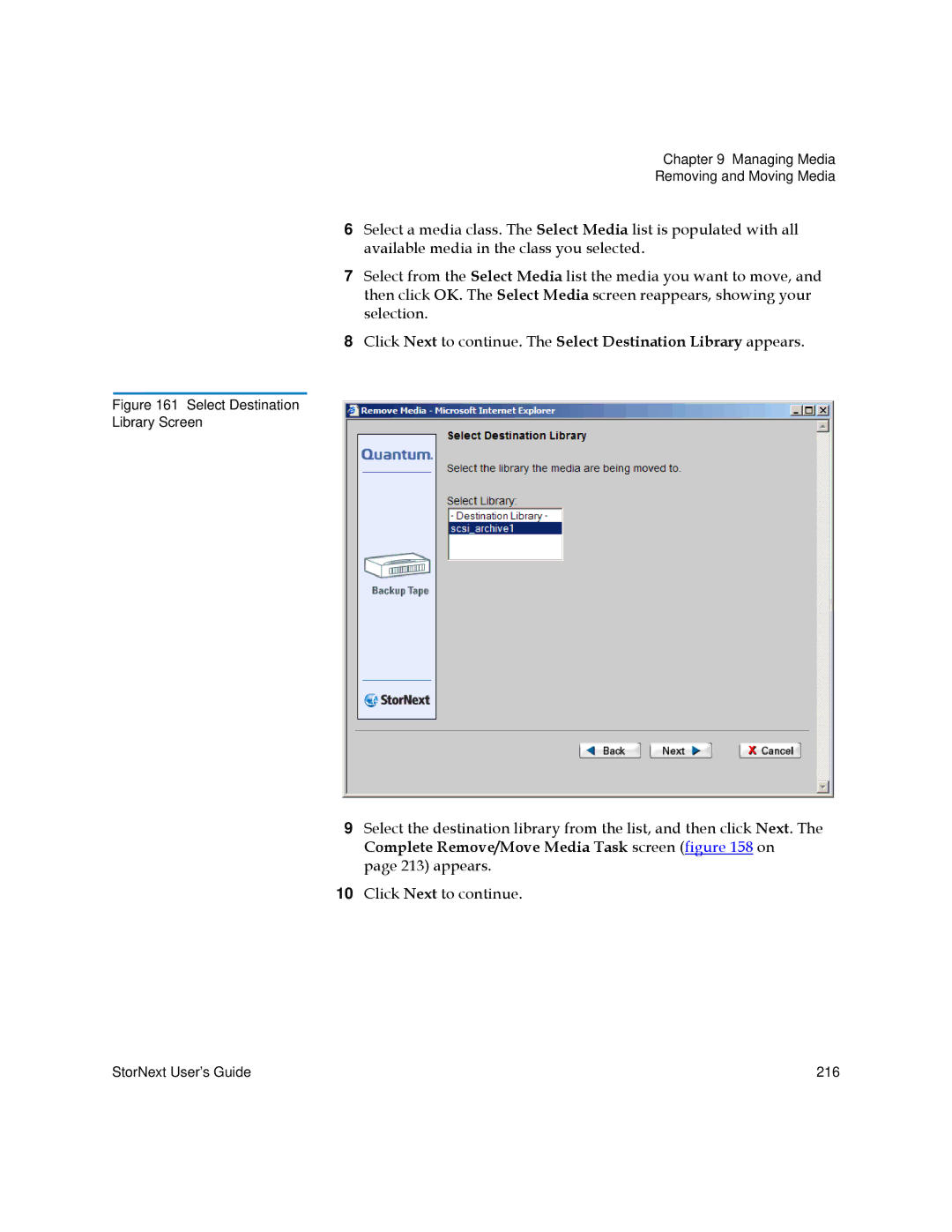 Quantum 6-01658-01 manual Select Destination Library Screen 