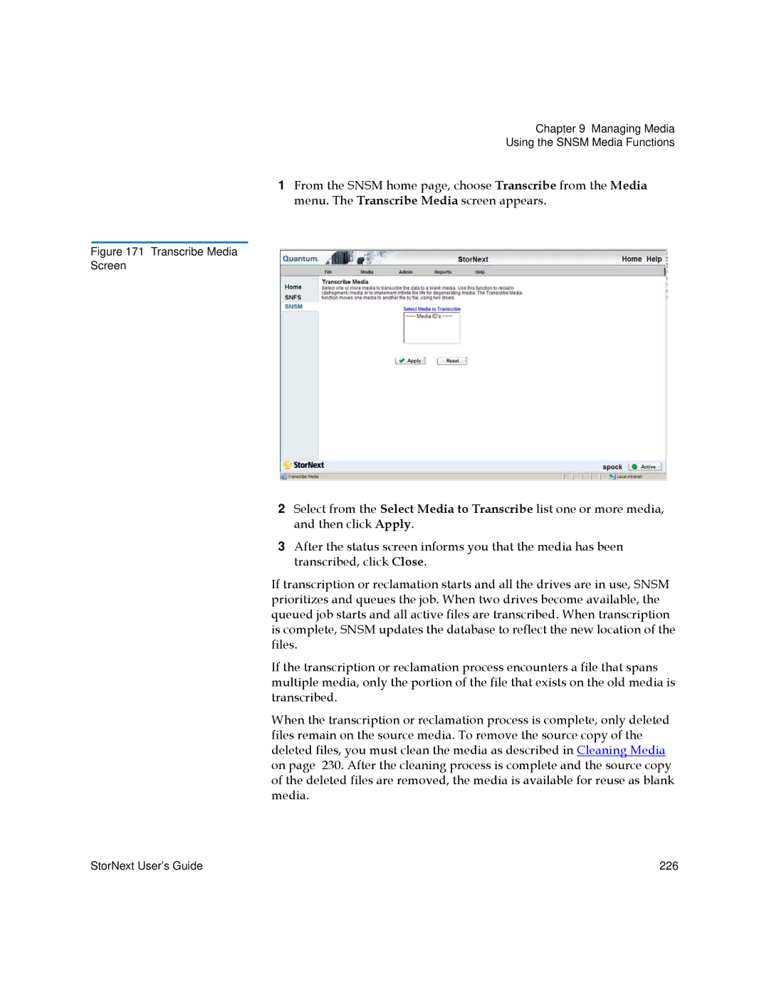 Quantum 6-01658-01 manual Transcribe Media Screen 