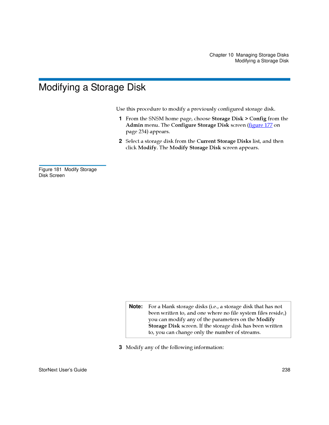 Quantum 6-01658-01 manual Modifying a Storage Disk, Modify Storage Disk Screen 