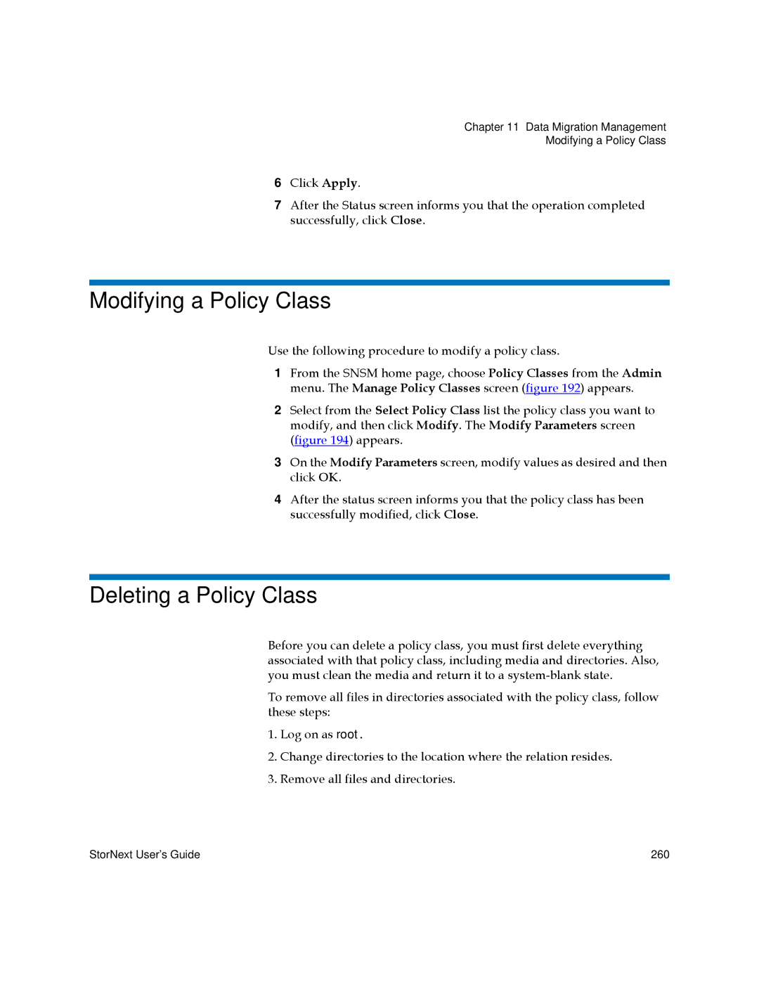 Quantum 6-01658-01 manual Modifying a Policy Class, Deleting a Policy Class 