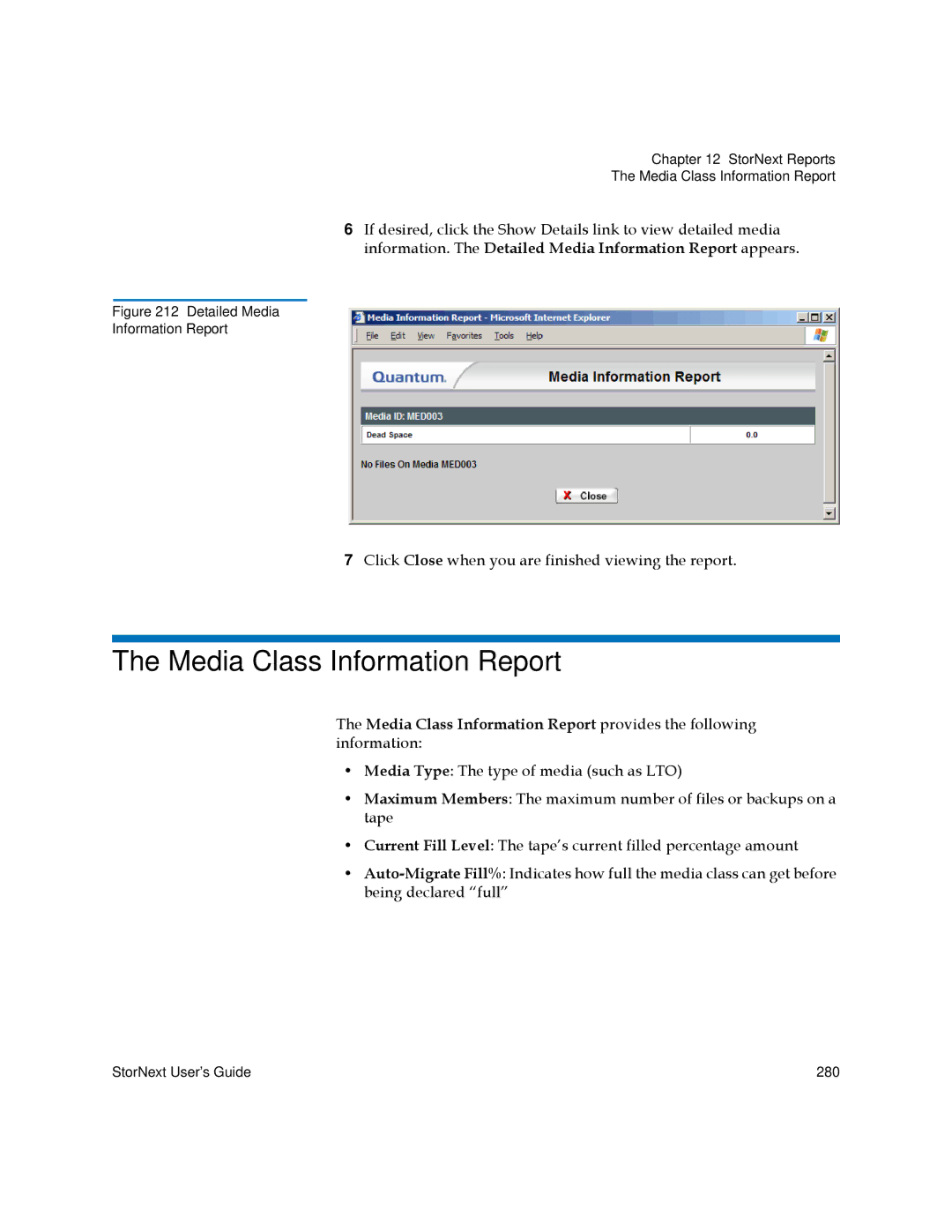 Quantum 6-01658-01 manual Media Class Information Report, Detailed Media Information Report 