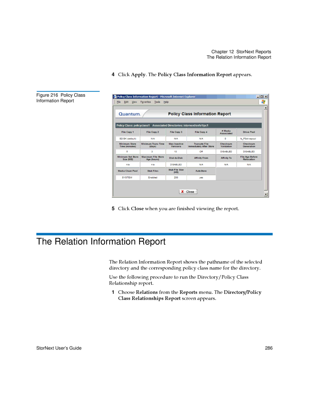 Quantum 6-01658-01 manual Relation Information Report 