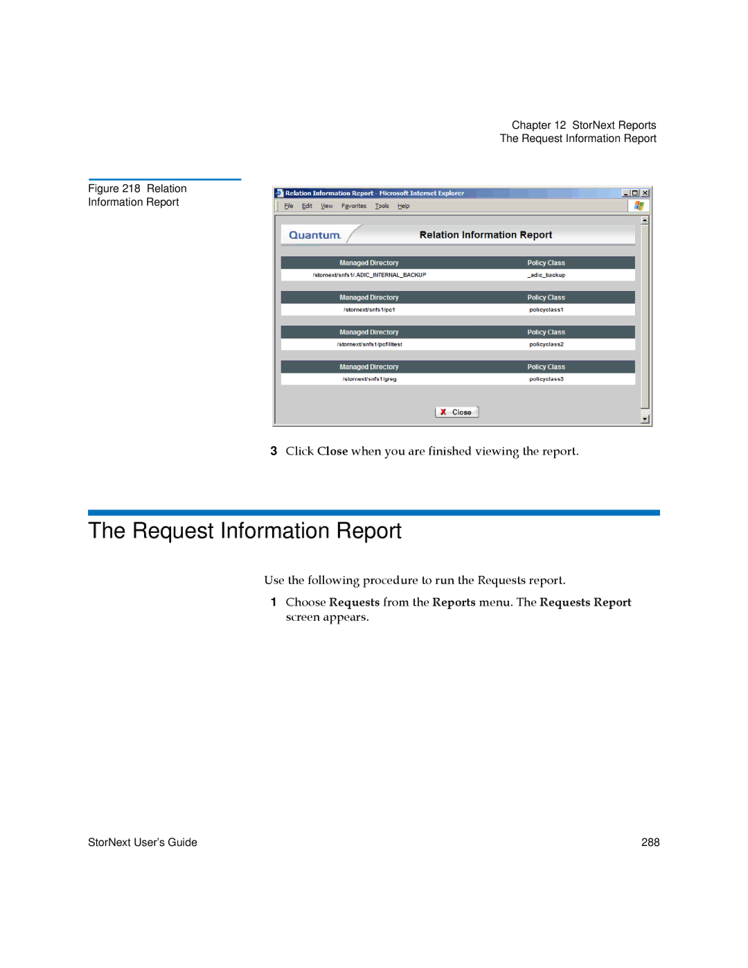 Quantum 6-01658-01 manual Request Information Report 