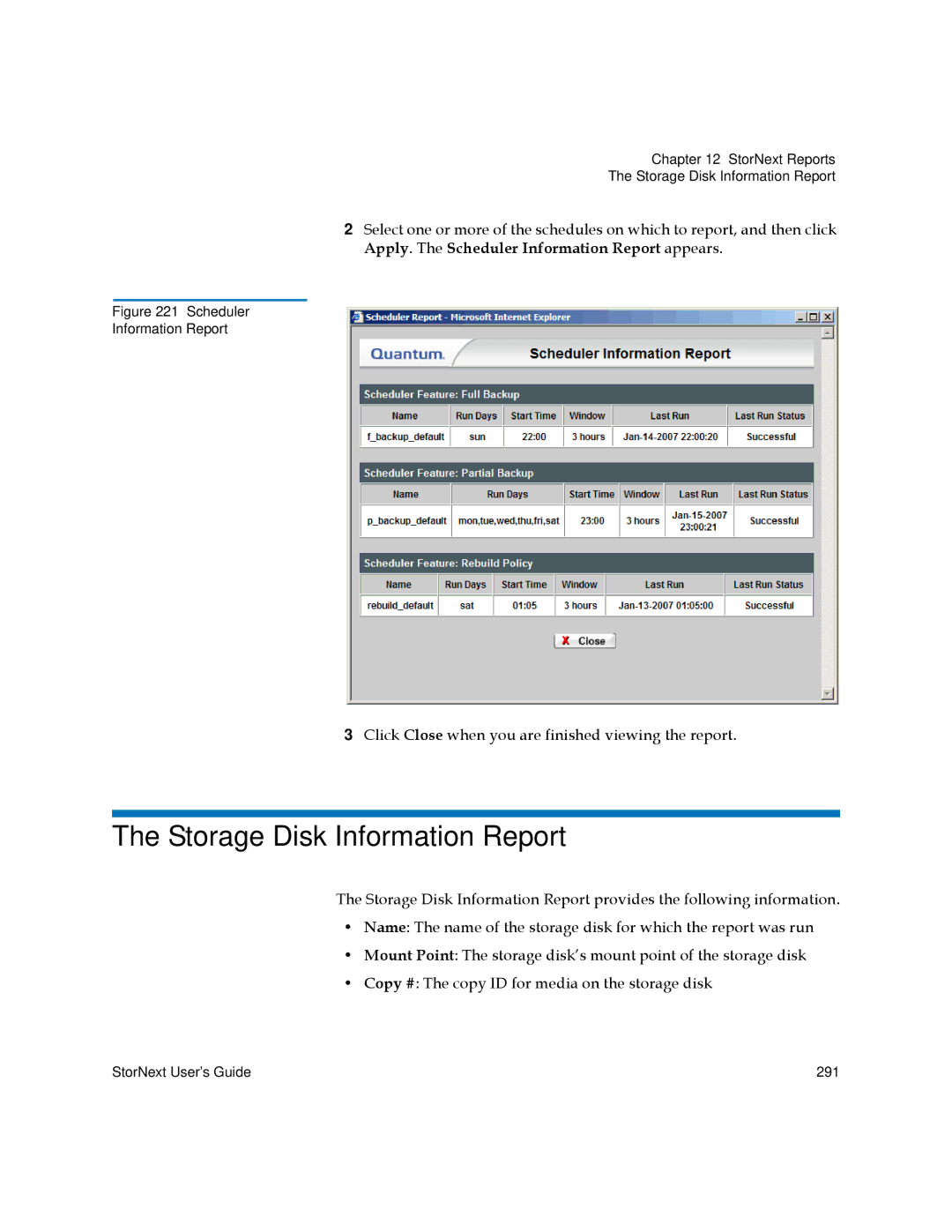 Quantum 6-01658-01 manual Storage Disk Information Report 