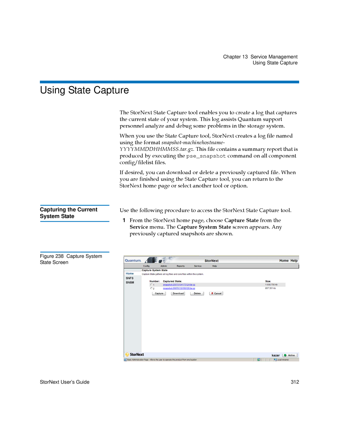 Quantum 6-01658-01 manual Using State Capture, Capturing the Current System State 