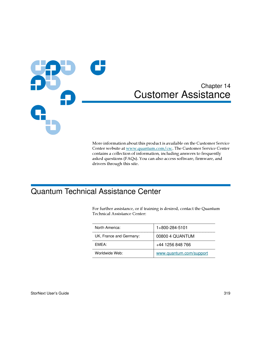 Quantum 6-01658-01 manual Customer Assistance, Quantum Technical Assistance Center 