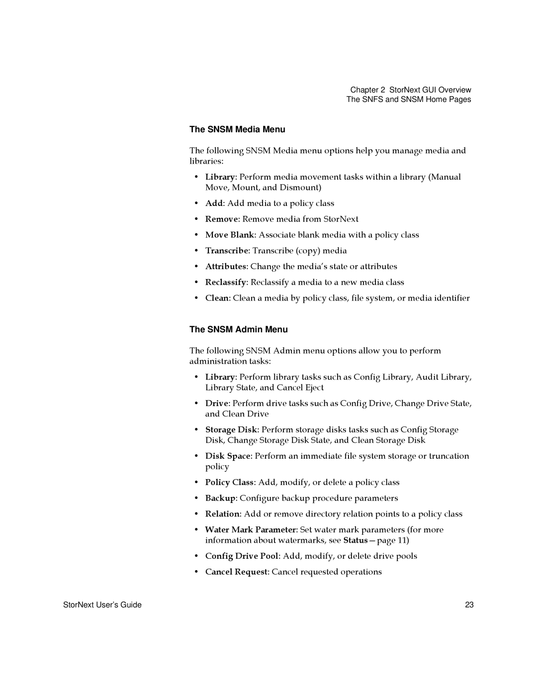 Quantum 6-01658-01 manual Snsm Media Menu, Snsm Admin Menu 