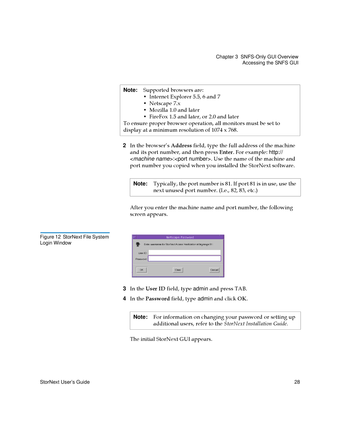 Quantum 6-01658-01 manual StorNext File System Login Window 