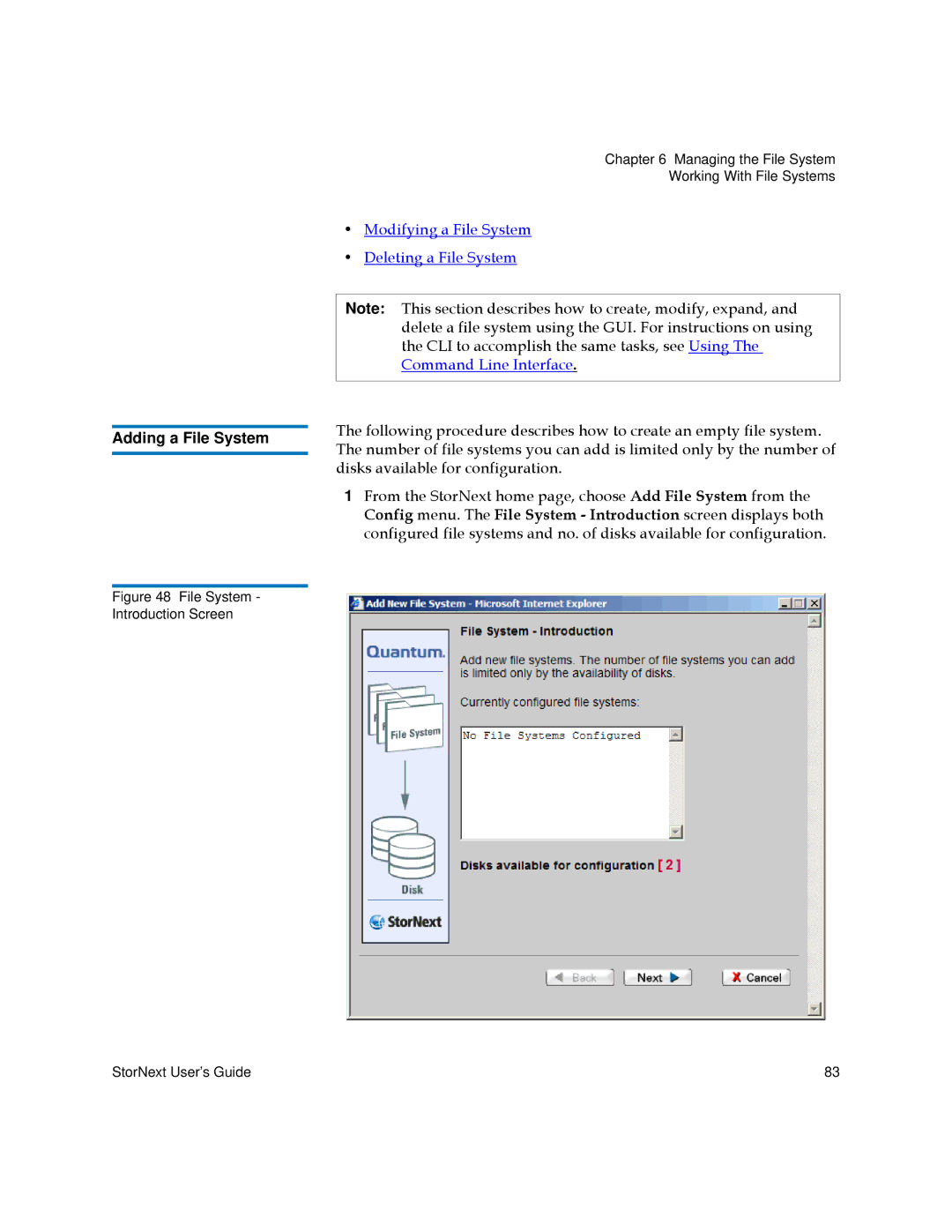 Quantum 6-01658-05 manual Adding a File System, Modifying a File System Deleting a File System 