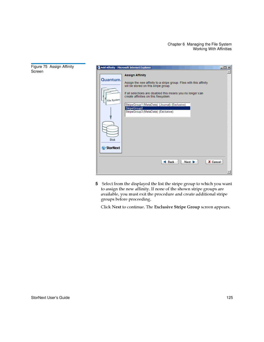 Quantum 6-01658-05 manual Assign Affinity Screen 