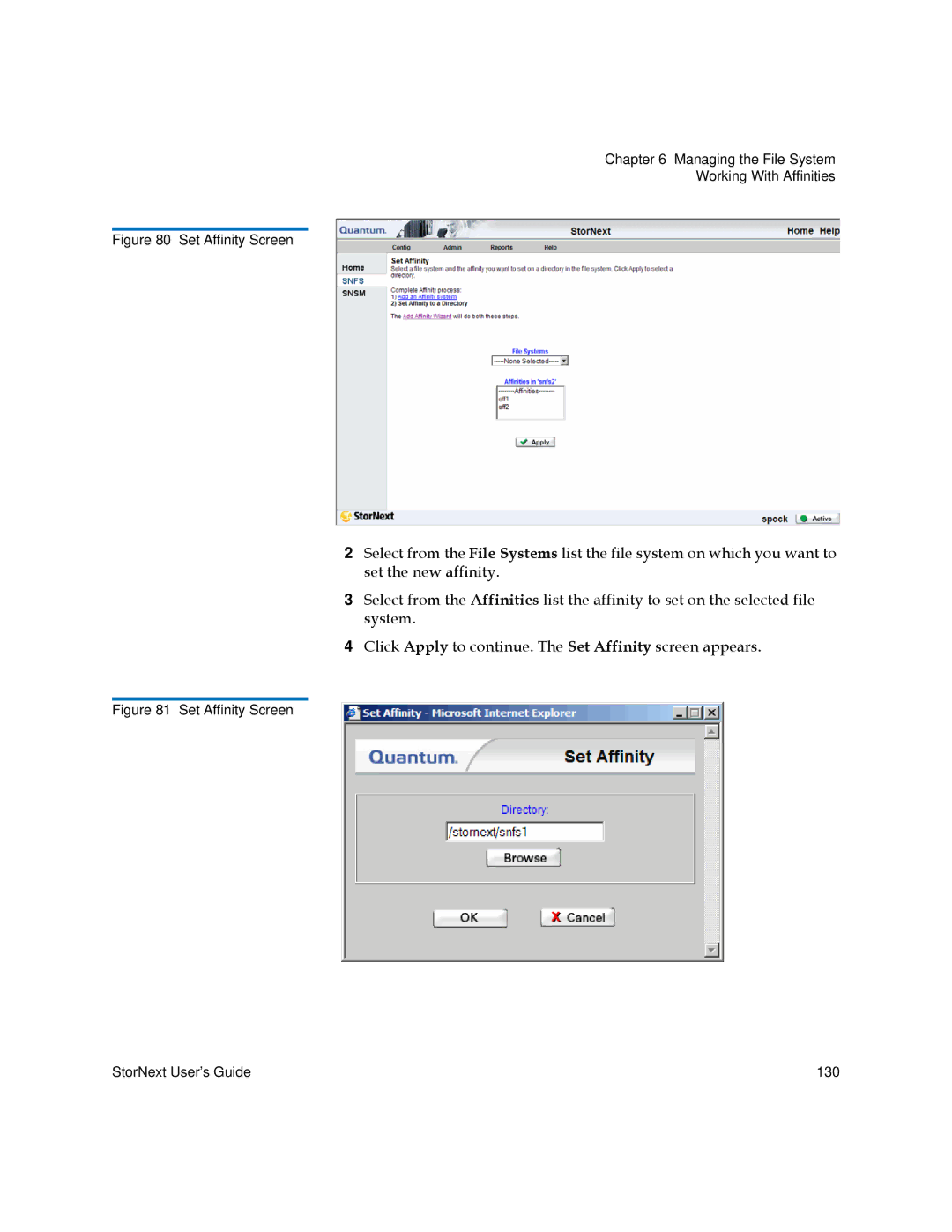 Quantum 6-01658-05 manual Set Affinity Screen 