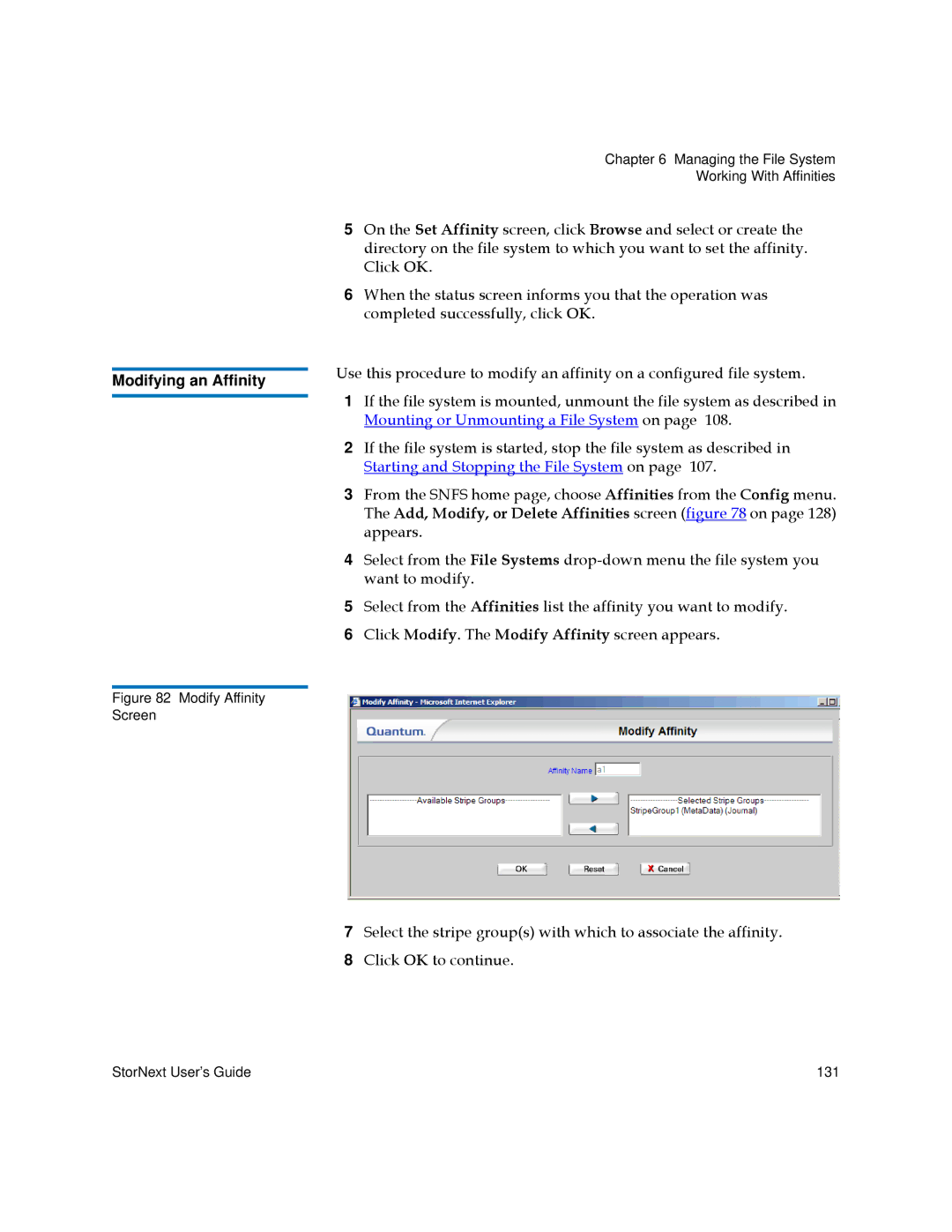 Quantum 6-01658-05 manual Modifying an Affinity 