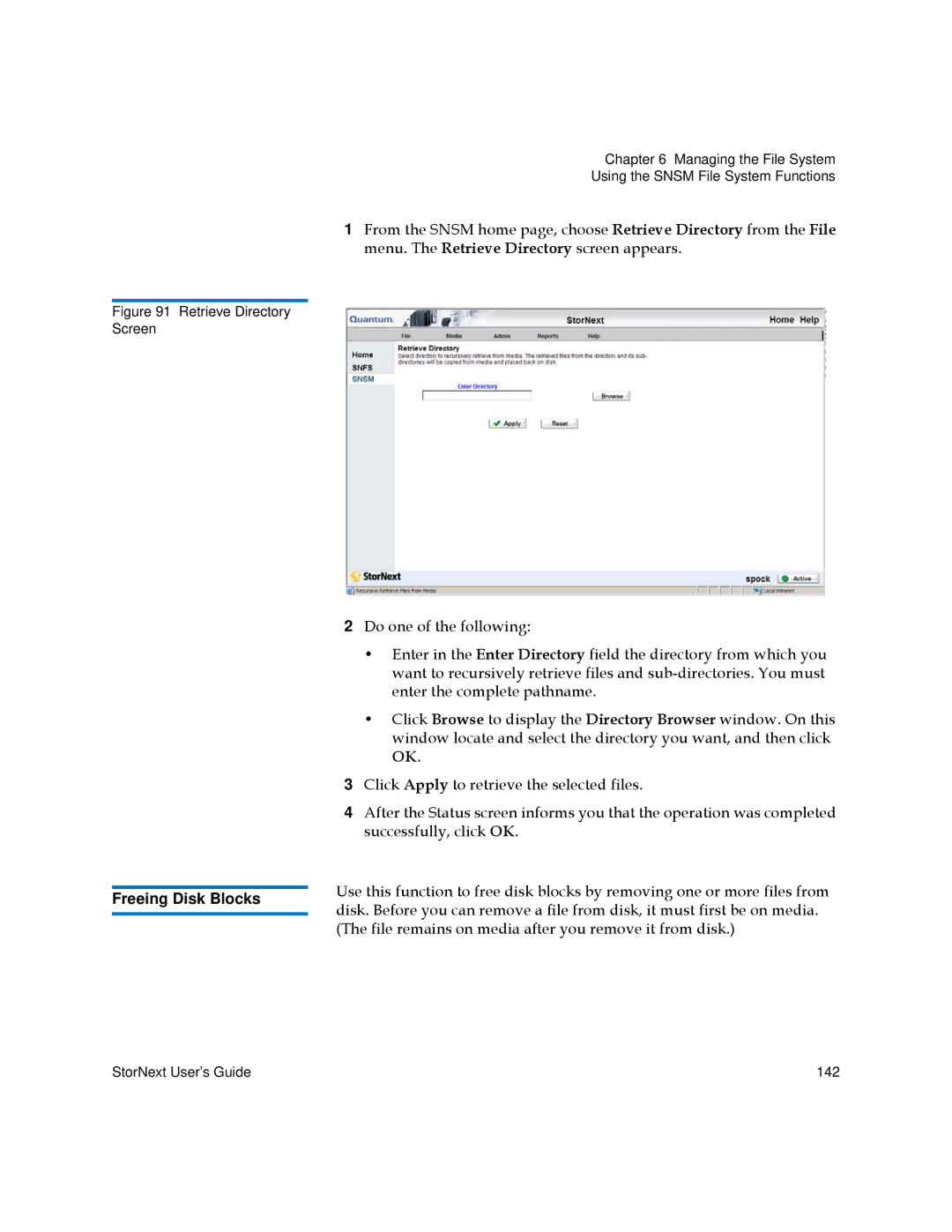 Quantum 6-01658-05 manual Freeing Disk Blocks, Retrieve Directory Screen 