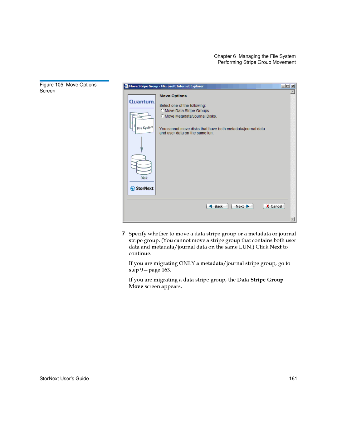 Quantum 6-01658-05 manual Move Options Screen 