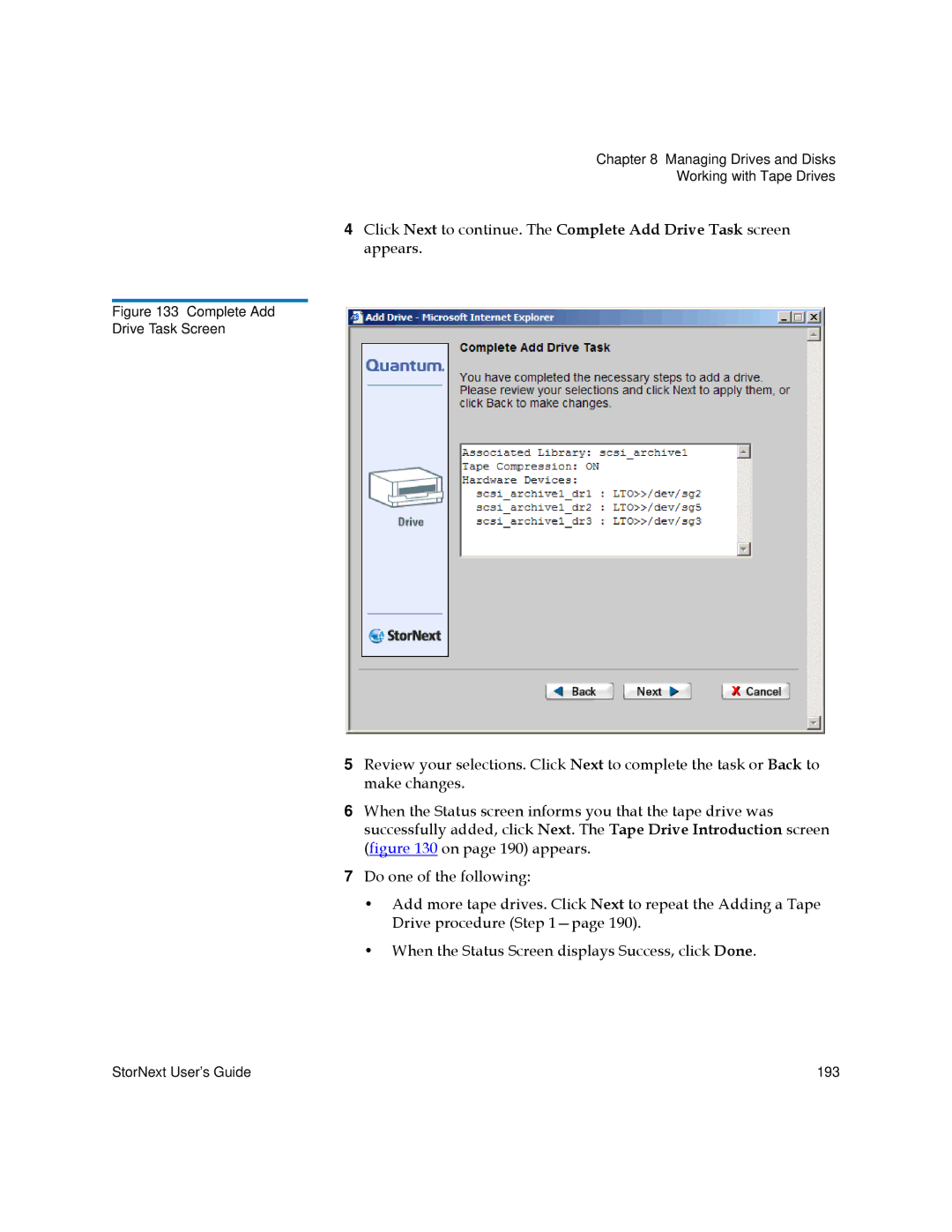 Quantum 6-01658-05 manual Complete Add Drive Task Screen 