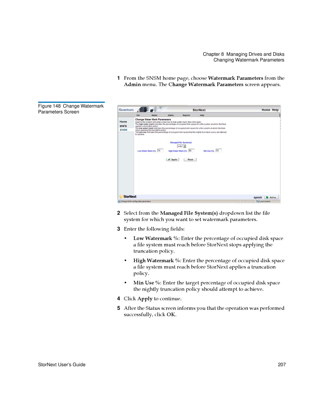 Quantum 6-01658-05 manual Change Watermark Parameters Screen 