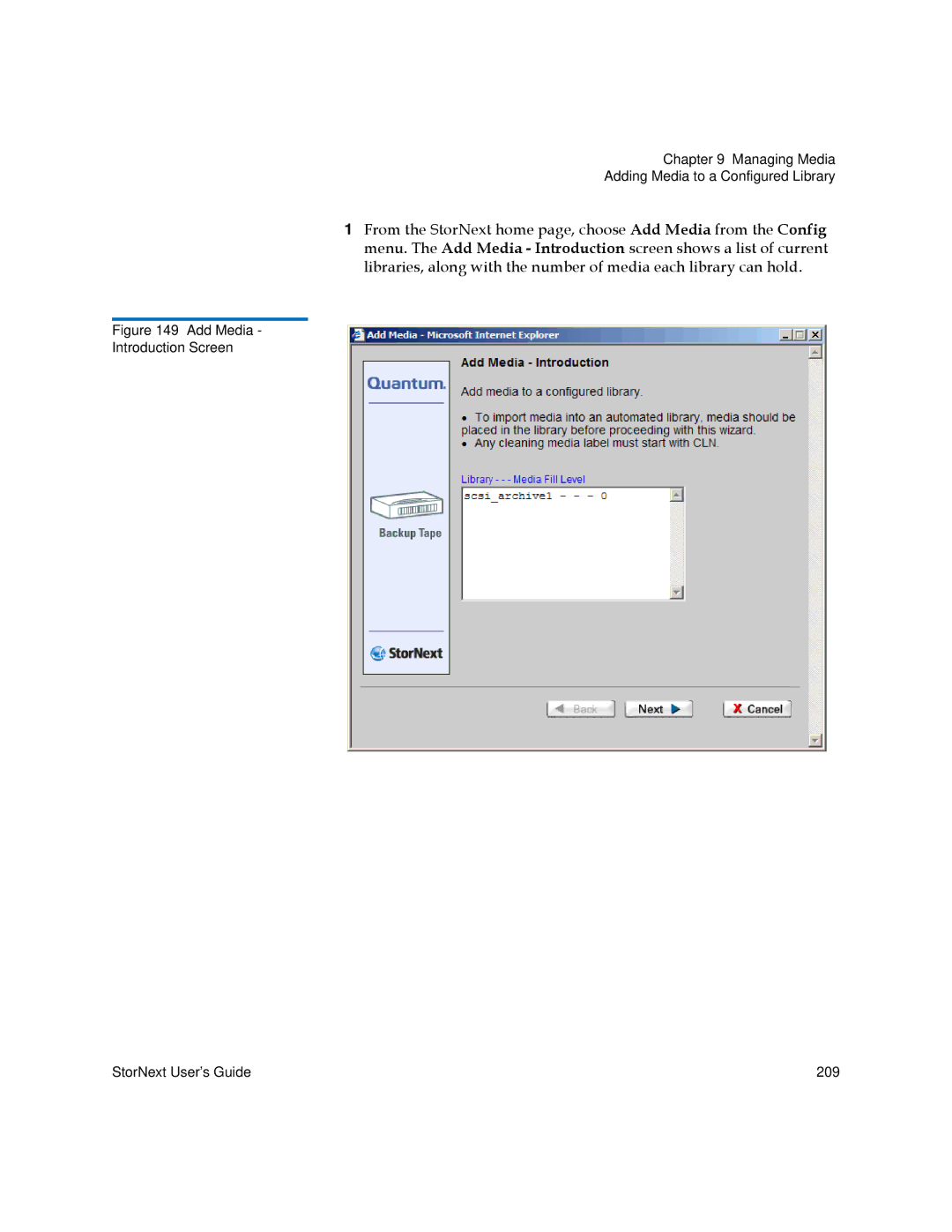 Quantum 6-01658-05 manual Add Media Introduction Screen StorNext User’s Guide 209 