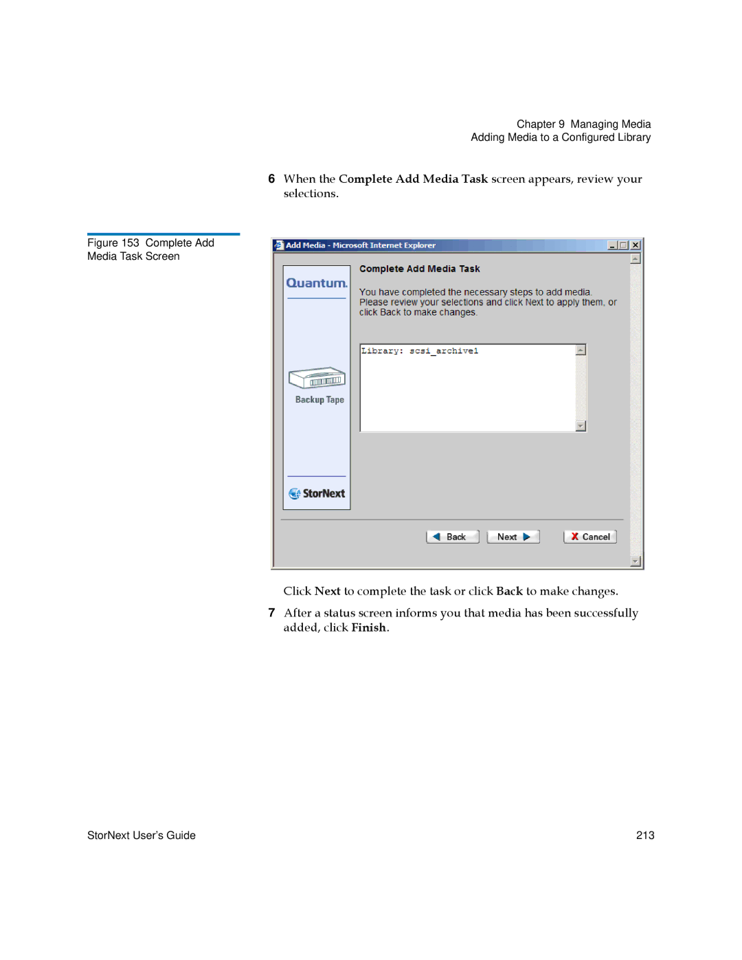 Quantum 6-01658-05 manual Complete Add Media Task Screen 