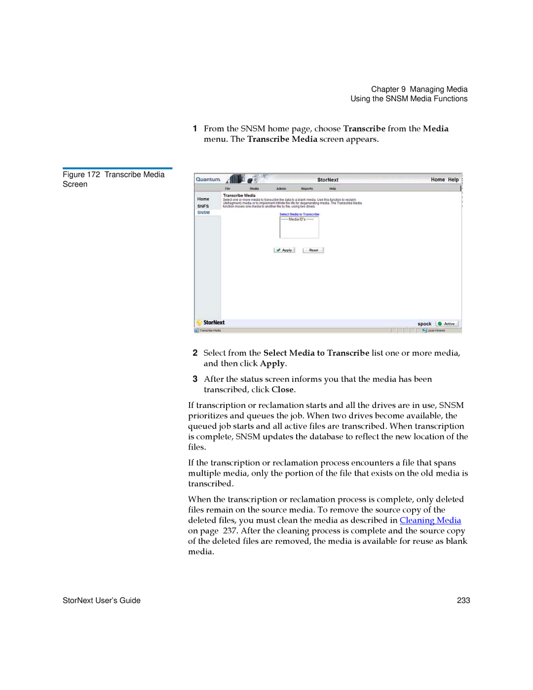 Quantum 6-01658-05 manual Transcribe Media Screen 