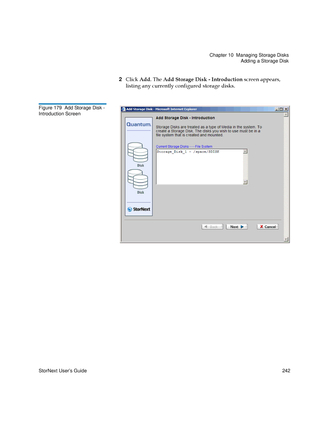 Quantum 6-01658-05 manual Managing Storage Disks Adding a Storage Disk 