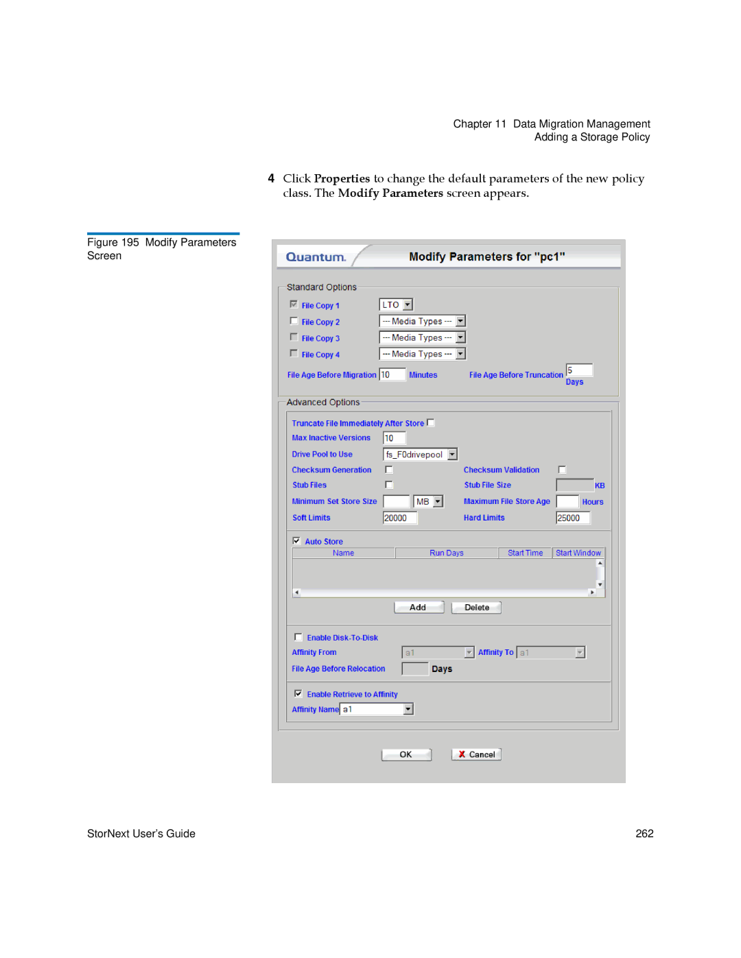 Quantum 6-01658-05 manual Modify Parameters Screen StorNext User’s Guide 262 