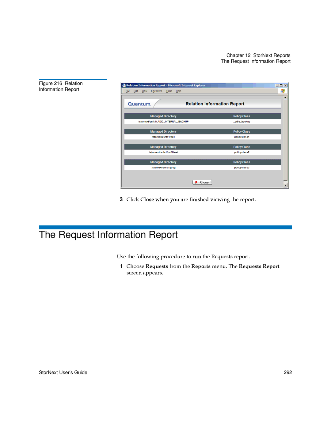 Quantum 6-01658-05 manual Request Information Report 