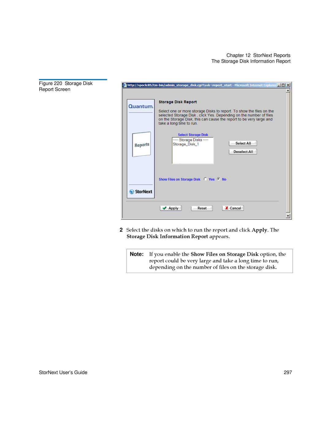 Quantum 6-01658-05 manual Storage Disk Report Screen 